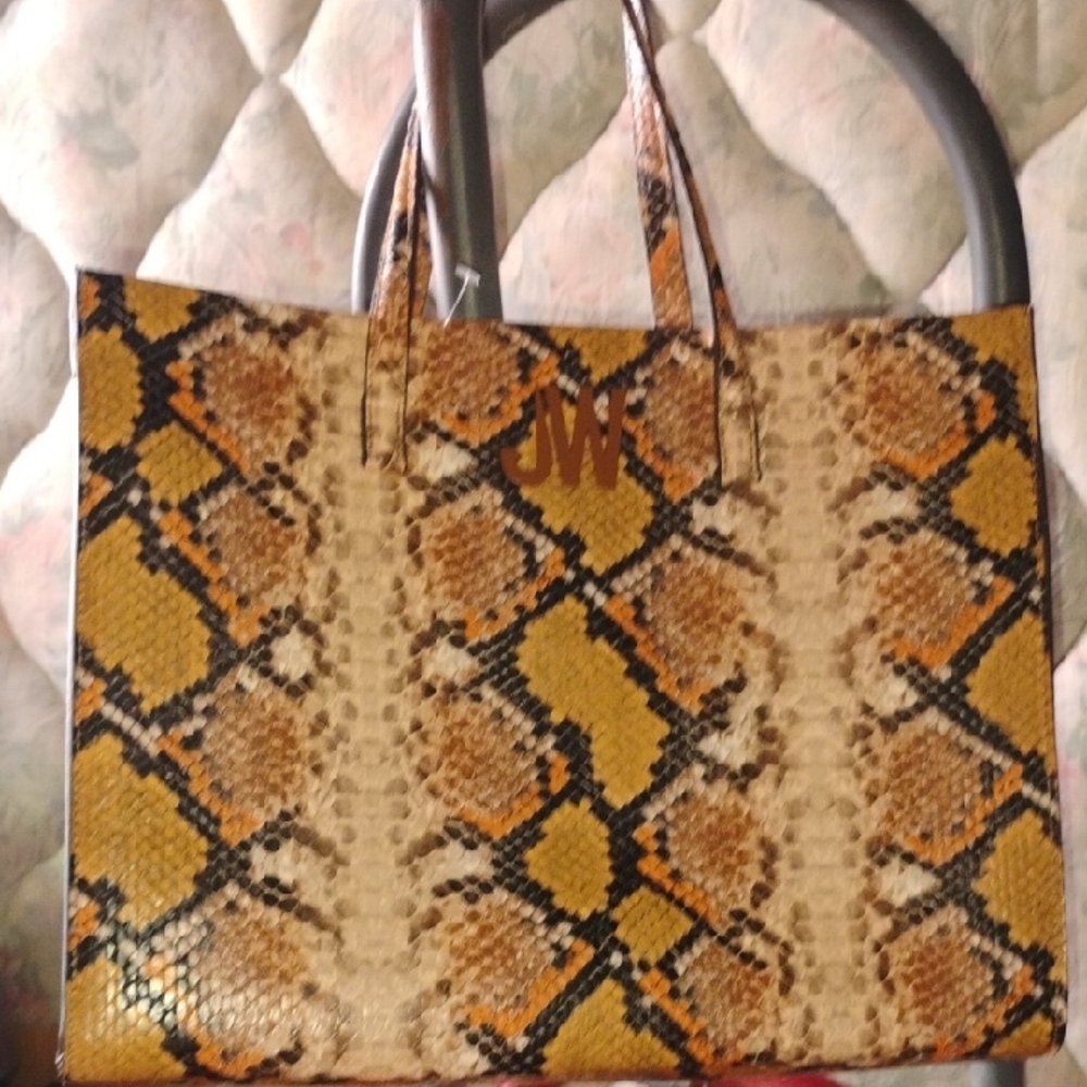 Snake Print Tote Bag - Brown and Black